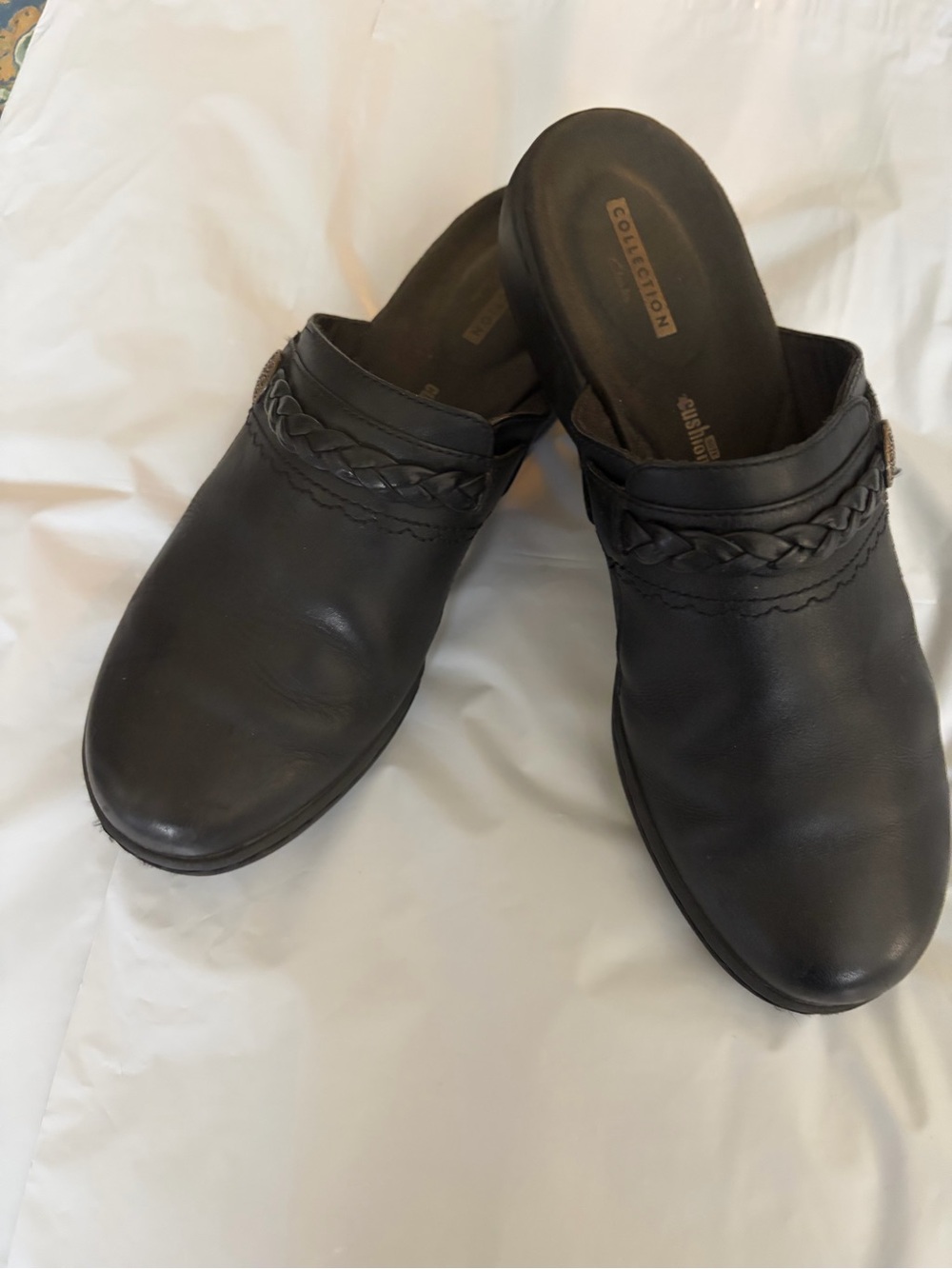 Clark’s Collection B Black Braided Leather Slip-On Mules
